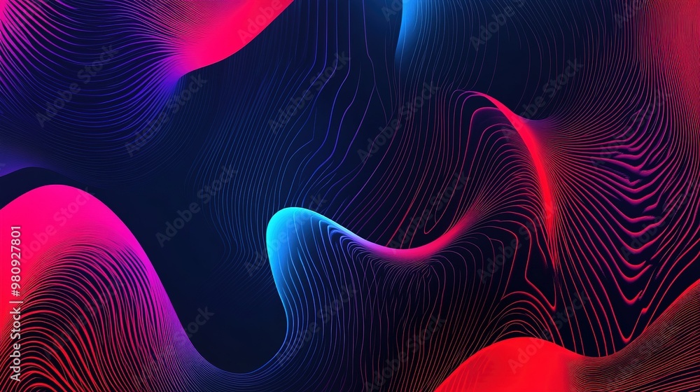 Obraz premium Vibrant abstract design featuring flowing lines and waves in shades of red, blue, and purple against a dark background
