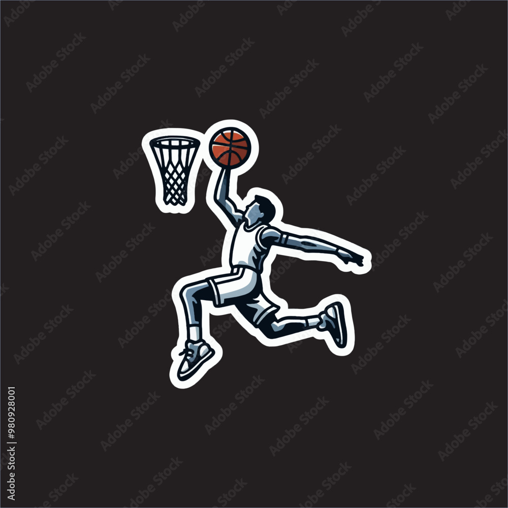 Basketball Player Sticker in black white Basketball Player Sticker in black white