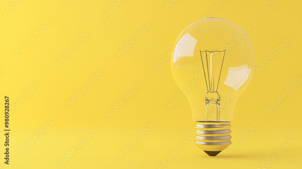 In this idea, an elegant, minimalist light bulb is displayed on a vivid yellow background In this idea, an elegant, minimalist light bulb is displayed on a vivid yellow background