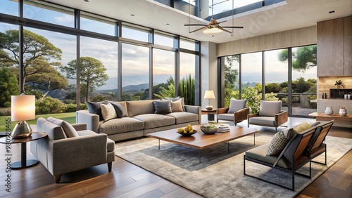 Wallpaper Mural Modern California living room with sleek furniture, large windows, and minimalist decor, showcasing a certified Torontodigital.ca