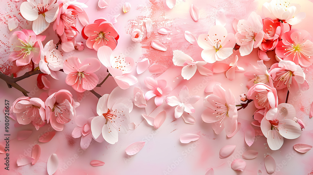 Beautiful spring flowers on a paper background. Beautiful spring flowers on a paper background.