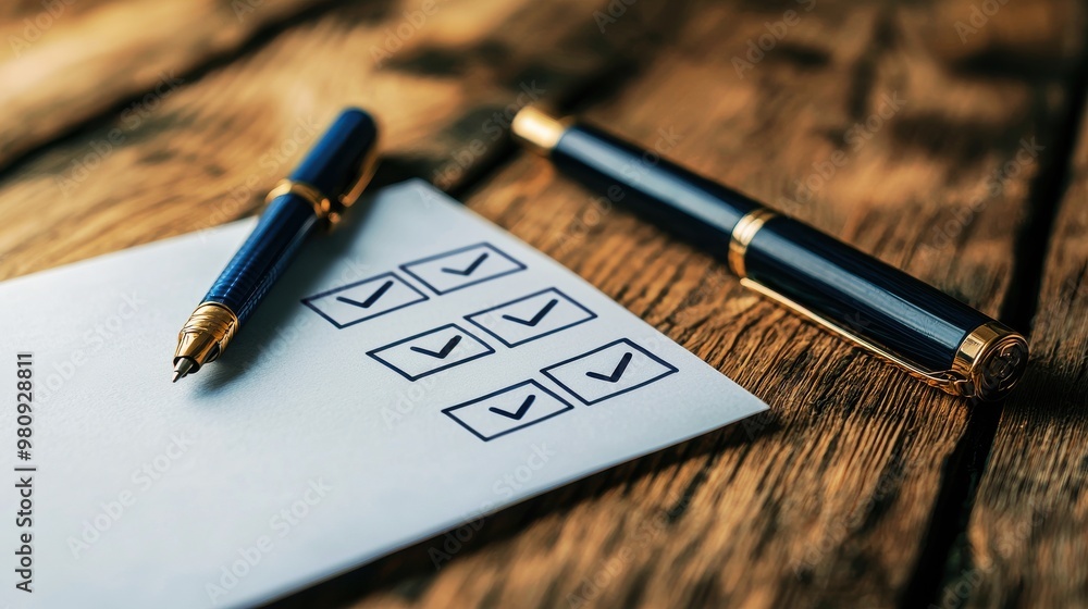 custom made wallpaper toronto digitalPen and Paper with Checkboxes on Wooden Table