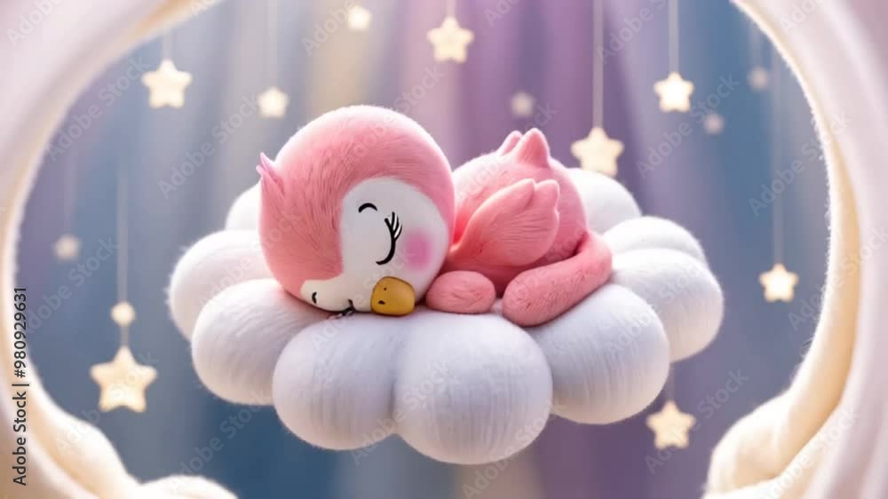 Little cute cartoon flamingo sleeping on a cloud decoration Little cute cartoon flamingo sleeping on a cloud decoration