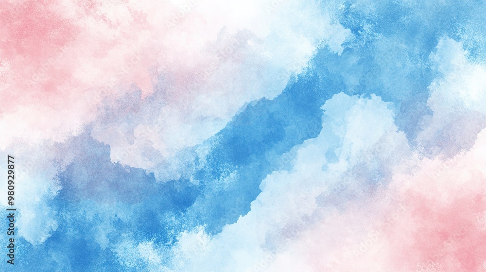 Fototapeta premium Abstract watercolor background with blue and pink hues blending smoothly together in a soft, serene composition
