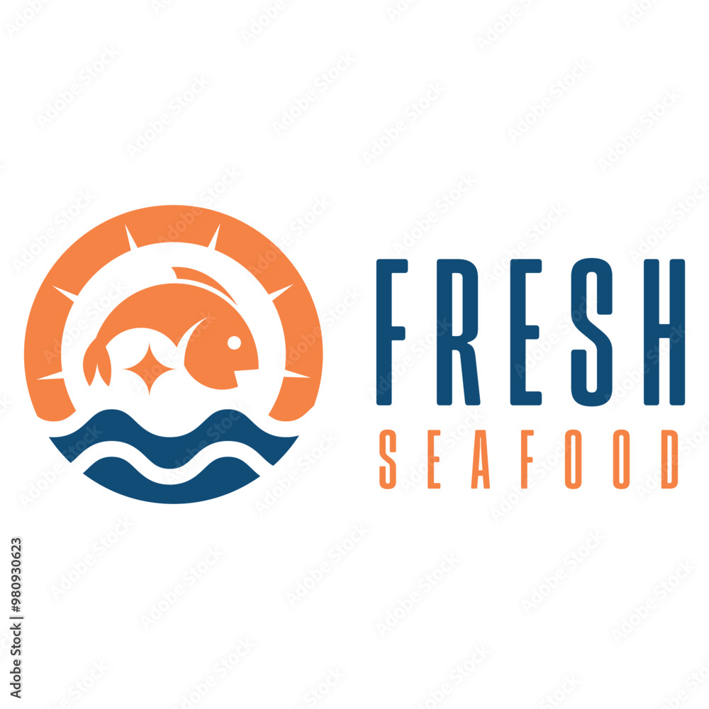 Obraz premium fresh seafood market flat minimalist design logo