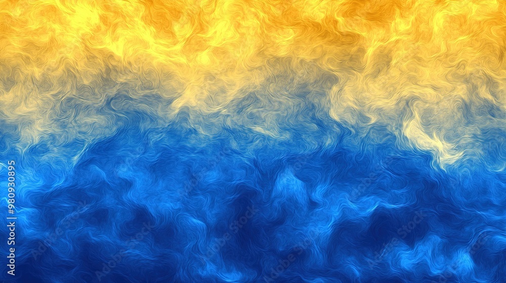 Abstract artwork representing vibrant blue and yellow waves conveying depth and movement with a blend of colors in a dynamic composition Abstract artwork representing vibrant blue and yellow waves conveying depth and movement with a blend of colors in a dynamic composition