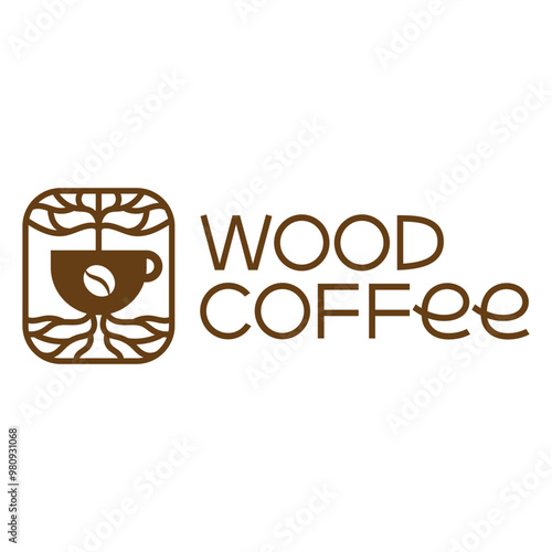 wood coffee flat minimalist logo design