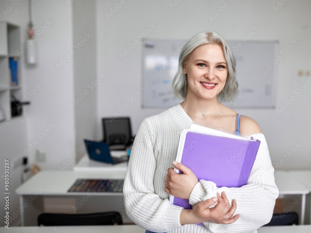 Portrait of a foreign language teacher online. Concept of education and learning foreign languages Portrait of a foreign language teacher online. Concept of education and learning foreign languages