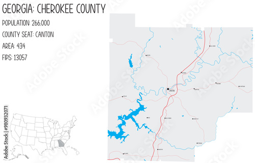 Large and detailed map of Cherokee County in Georgia, USA.