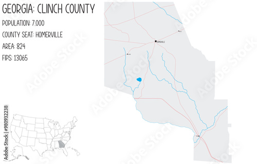 Large and detailed map of Clinch County in Georgia, USA.