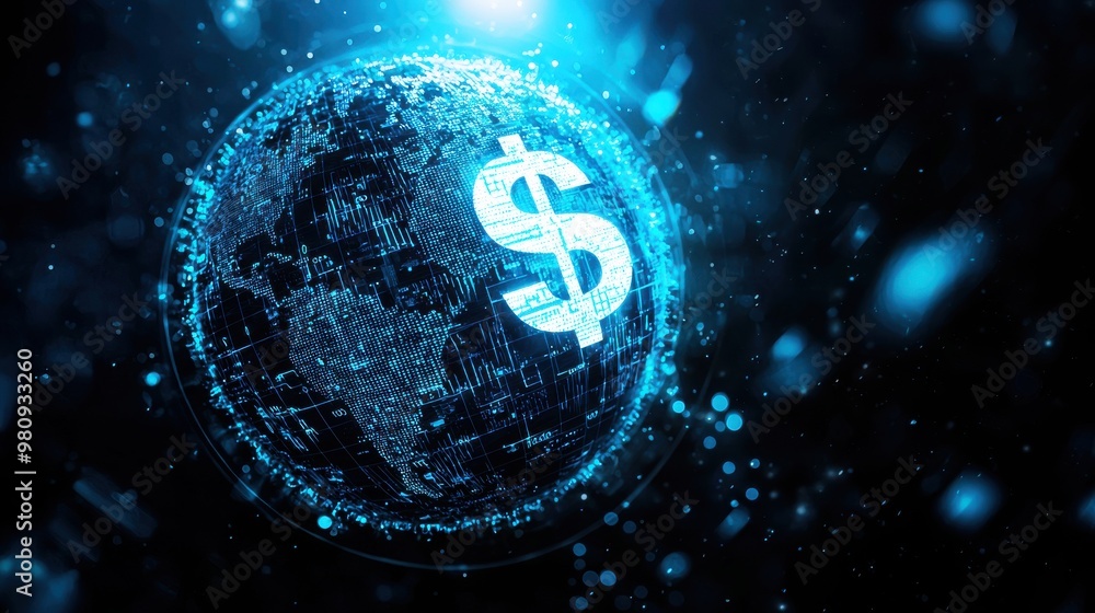 Digital World Globe with Dollar Sign Overlay Digital World Globe with Dollar Sign Overlay