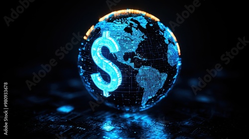 Digital Globe with Dollar Sign Symbolizing Global Economy