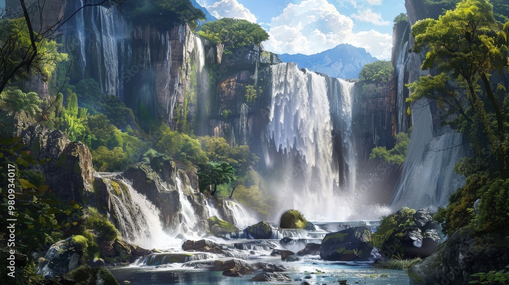 The natural beauty of a waterfall is enhanced by its surroundings.