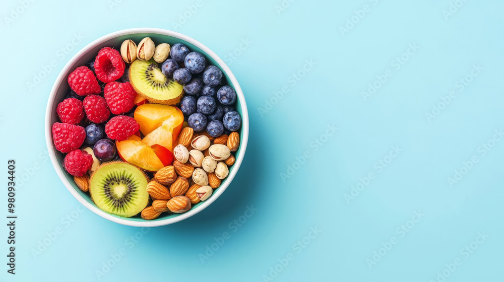 Healthy snack options, fruits and nuts in a bowl, flat design illustration Healthy snack options, fruits and nuts in a bowl, flat design illustration
