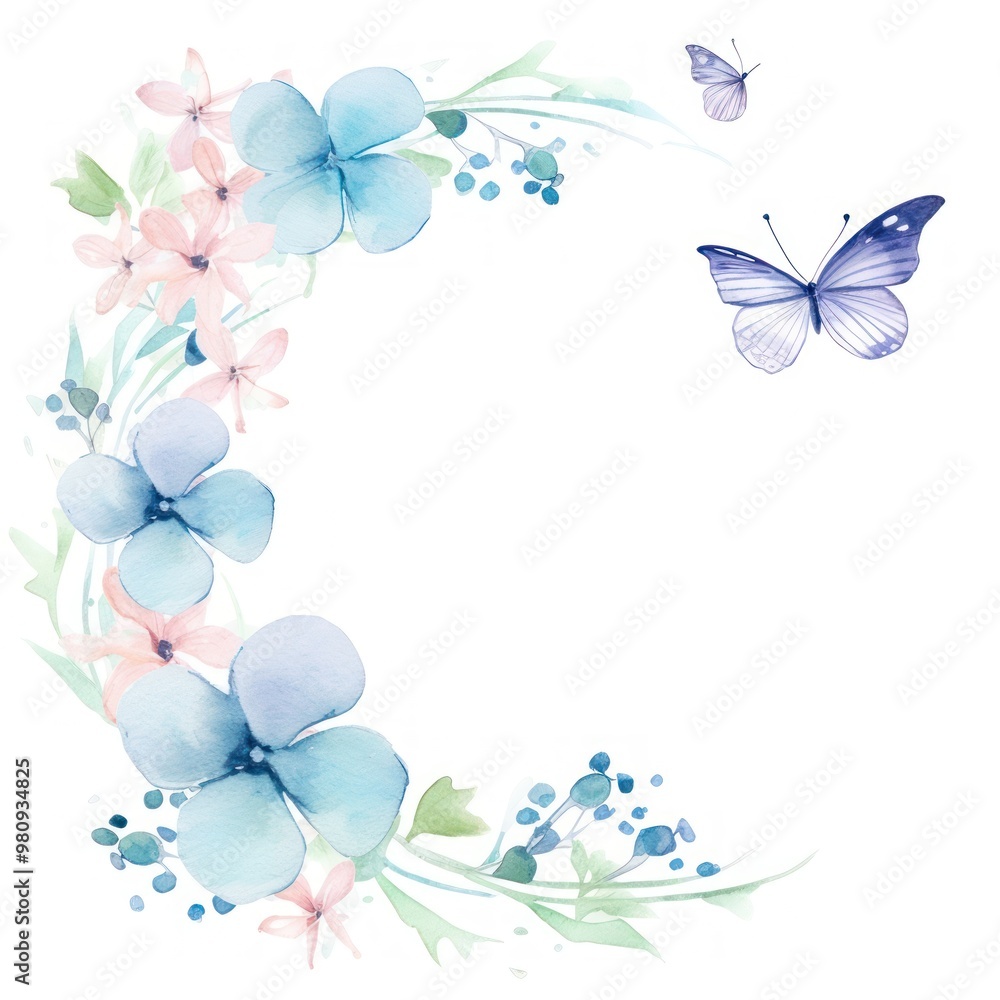 Fototapeta premium Flower butterfly frame border pattern plant petal.