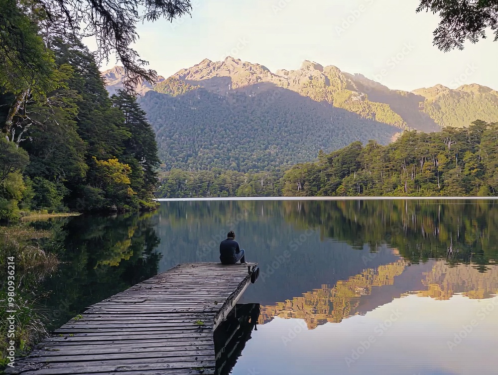 Tranquil Lakeside Reflection with Majestic Mountain Backdrop Tranquil Lakeside Reflection with Majestic Mountain Backdrop