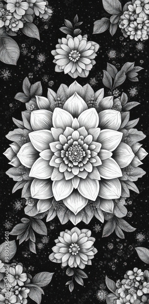 Elegant Black and White Floral Design Background Elegant Black and White Floral Design Background