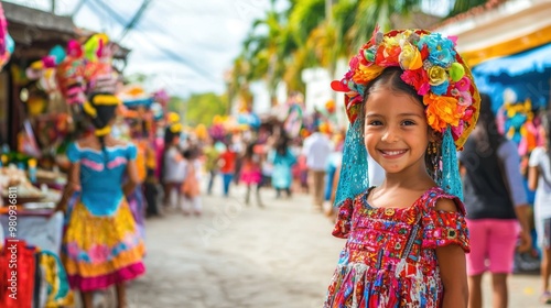 Vibrant Street Carnival with Colorful Costumes and Lively Festivities