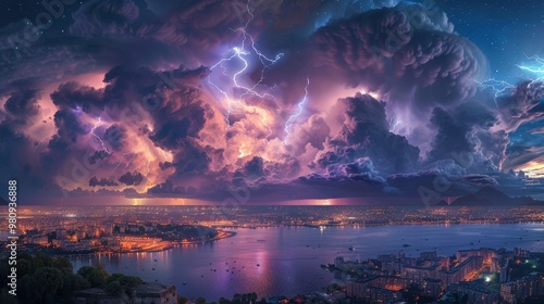 The phenomenon of lightning and thunderstorms in the sky