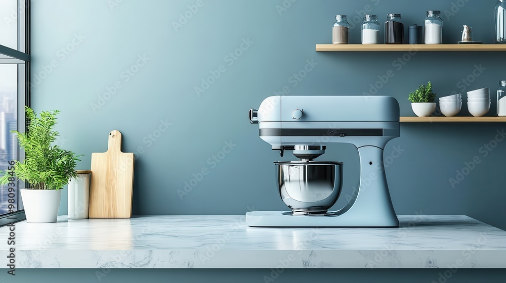 Modern kitchen appliance on a plain surface, ideal for showcasing product info Modern kitchen appliance on a plain surface, ideal for showcasing product info