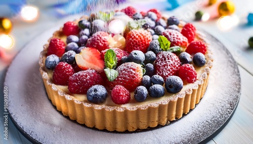 Delicious Fruit Tart with Powdered Sugar