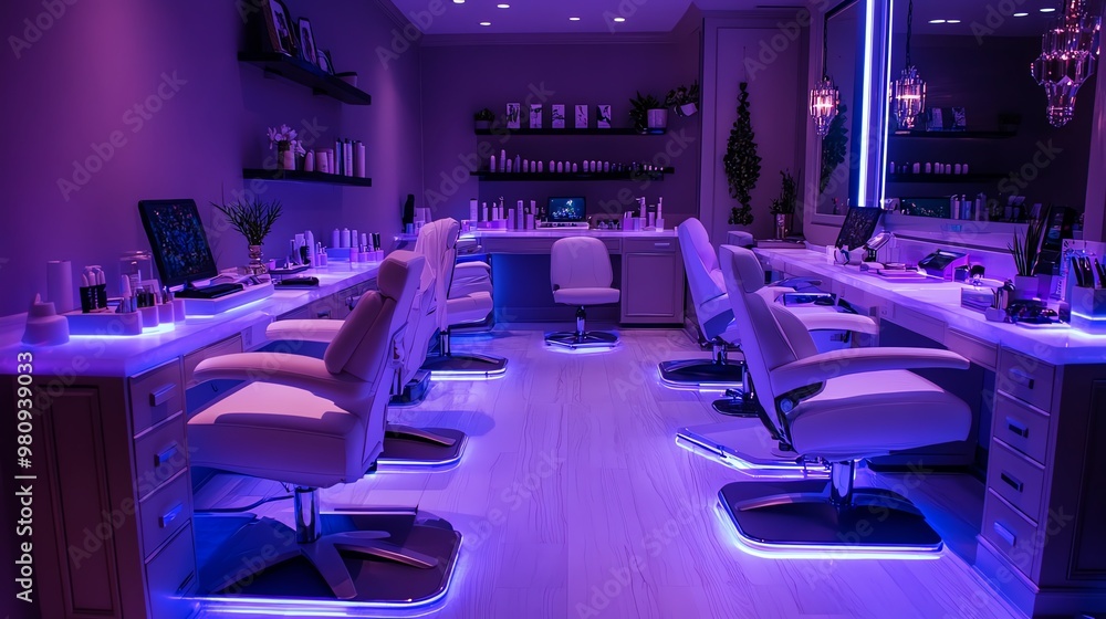 Obraz premium Nail tables with LED lamps ensure proper lighting for detailed nail art and precision work
