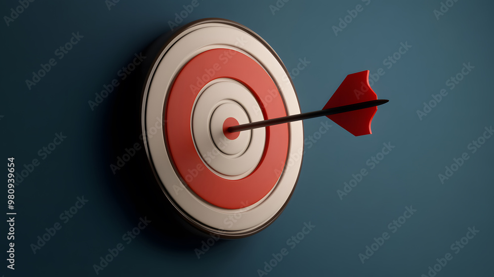 closeup of 3d render of target board with an arrow in the middle, gray blue background, business concept closeup of 3d render of target board with an arrow in the middle, gray blue background, business concept