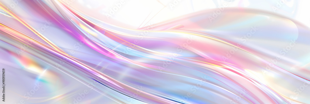 Light background or banner template with glowing rainbow lines and iridescent wave design Light background or banner template with glowing rainbow lines and iridescent wave design