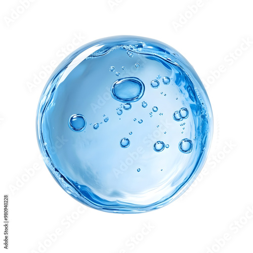 
Glycerin gel texture. Blue serum toner drop isolated on white background. Liquid gel moisturizer with bubbles macro