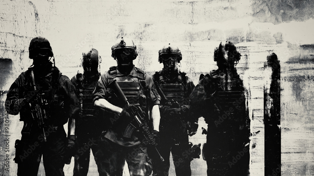 Government special forces squad posing with weapons Government special forces squad posing with weapons