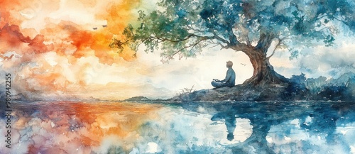 Tranquil Meditation by a Serene Water Landscape