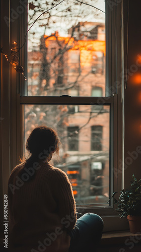 Reflective Thanksgiving Day Watching Parade Alone in Cozy Apartment 