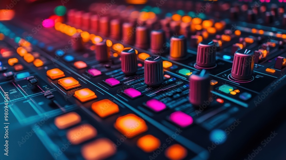 Vibrant Sound Mixing Control Panel for Professional Audio Production with Copy Space Vibrant Sound Mixing Control Panel for Professional Audio Production with Copy Space