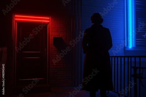 An alley full of color with a detective investigating a crime scene