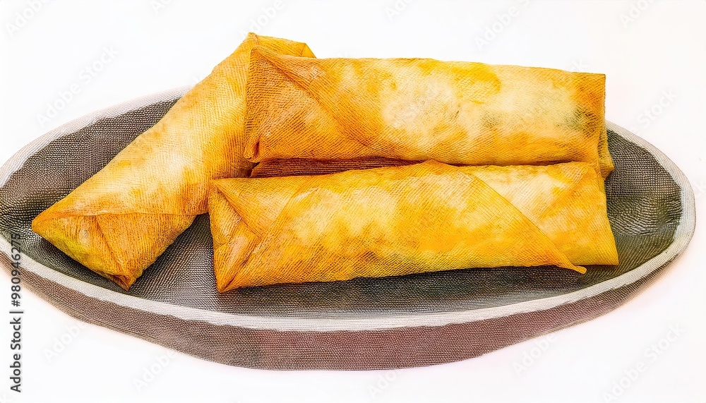 Chinese food from above Isolated spring rolls against a clear white background Chinese food from above Isolated spring rolls against a clear white background