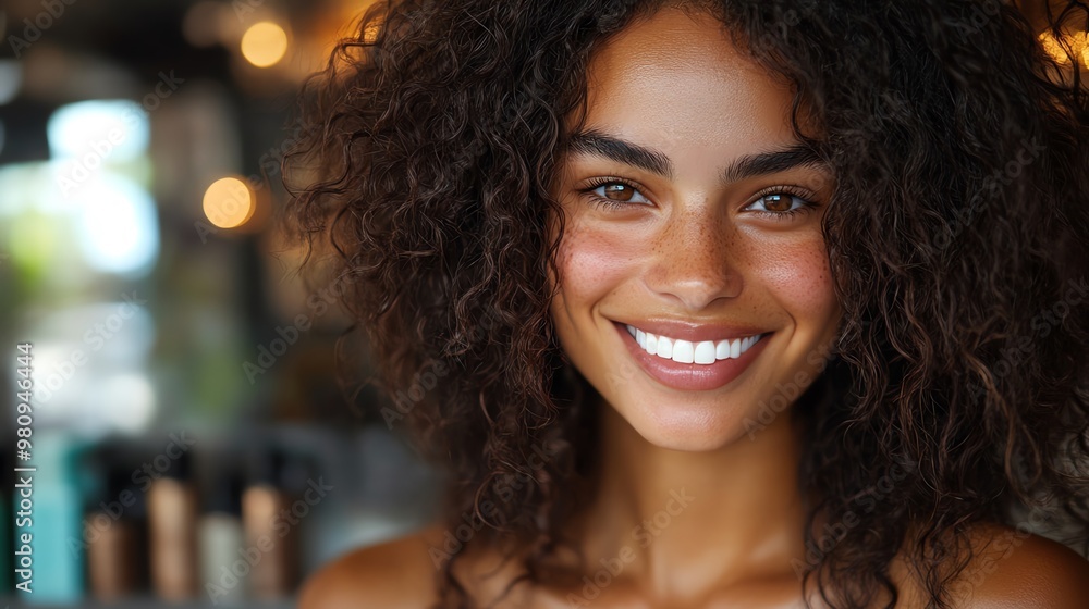Close-up portrait of a beautiful woman smiling. Close-up portrait of a beautiful woman smiling.