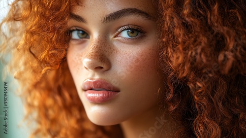 Wallpaper Mural Close-up portrait of a young woman with red curly hair and green eyes. Torontodigital.ca