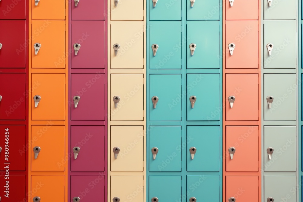 Fototapeta premium Assorted-color lockers organization architecture backgrounds.