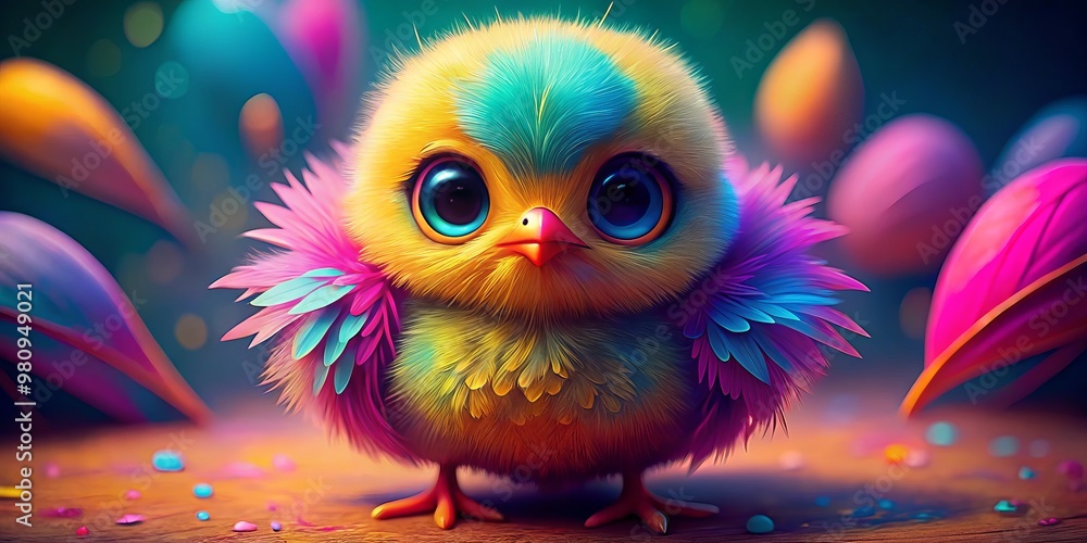 * Expressive eyes and fluffy feathers come together in a charming hand-drawn chick, bursting with colorful personality * Expressive eyes and fluffy feathers come together in a charming hand-drawn chick, bursting with colorful personality