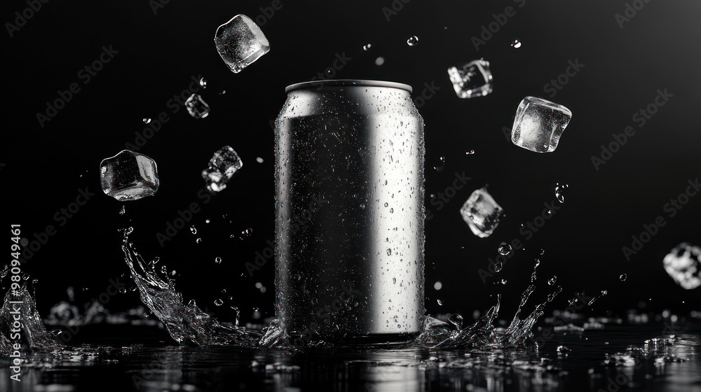 Aluminum Can with Ice Cubes and Water Splashes Aluminum Can with Ice Cubes and Water Splashes
