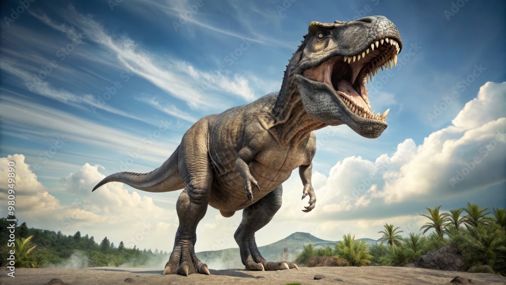 Obraz premium Fierce, majestic Tyrannosaurus Rex standing tall against a white background