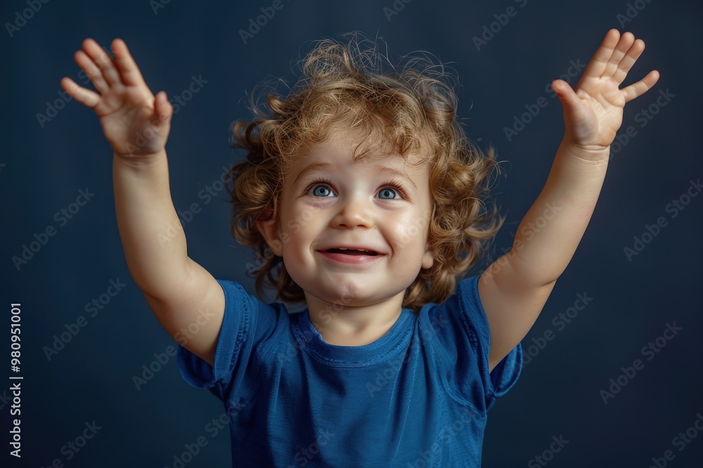Joyful Toddler Reaching Up, Studio Shot Joyful Toddler Reaching Up, Studio Shot