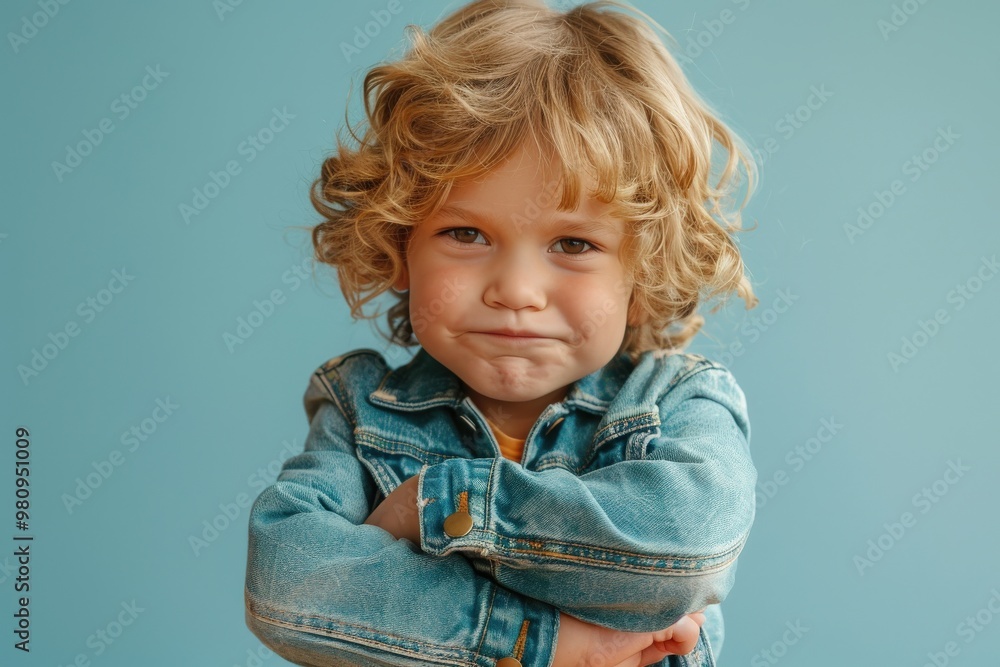 Confident Child Posing with Folded Arms in Morning Light Confident Child Posing with Folded Arms in Morning Light