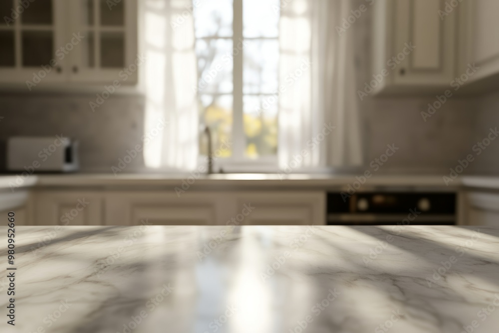 With a white marble countertop, a blue kitchen interior, and a flower in a vase, the image is of the highest quality. With a white marble countertop, a blue kitchen interior, and a flower in a vase, the image is of the highest quality.