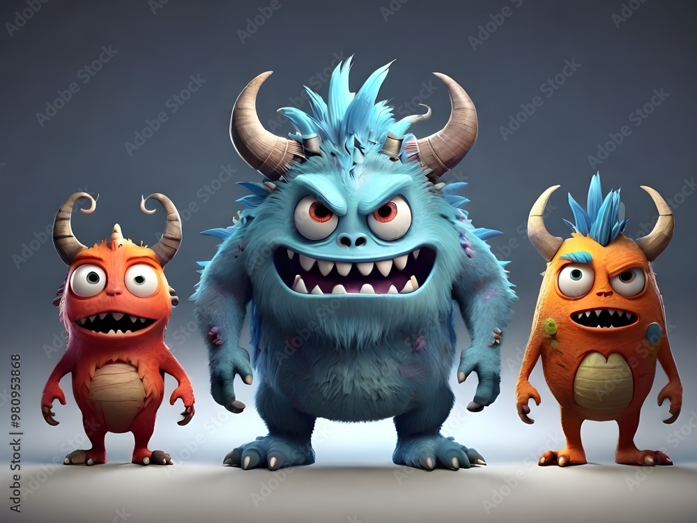 Set of 3d animation of monster characters Set of 3d animation of monster characters