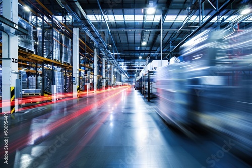 High-Tech Warehouse at Night 