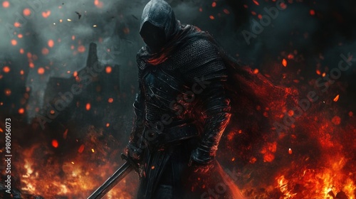 Dark Knight in Fiery Battle