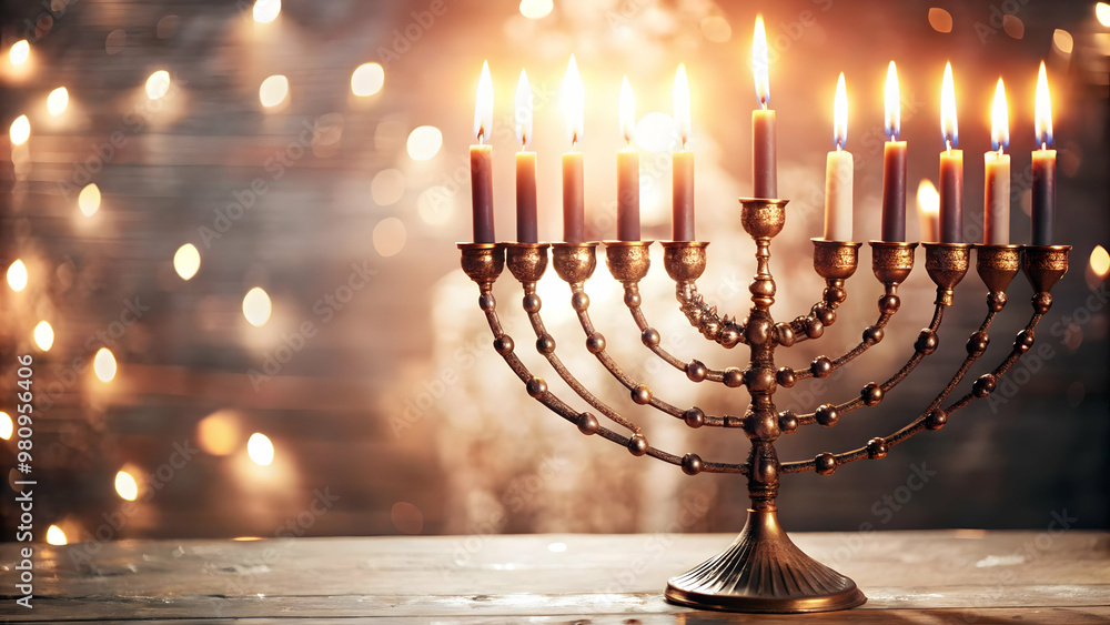 Modern Flat Glowing Menorah Illustration with Abstract Candle Flames in Digital Art Style for Hanukkah-Themed eCommerce Banners Modern Flat Glowing Menorah Illustration with Abstract Candle Flames in Digital Art Style for Hanukkah-Themed eCommerce Banners