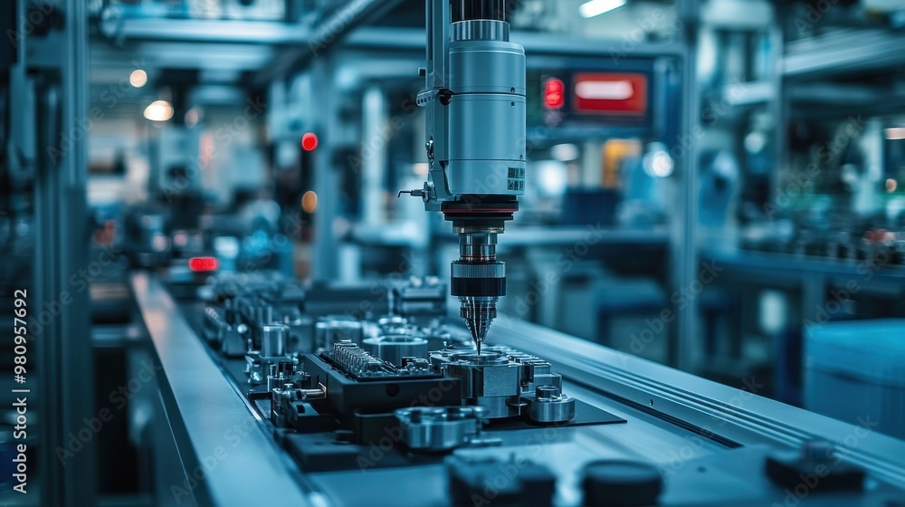 Precision Quality Control on Assembly Line with Tools and Gadgets, Blank Space for Message Insertion Precision Quality Control on Assembly Line with Tools and Gadgets, Blank Space for Message Insertion