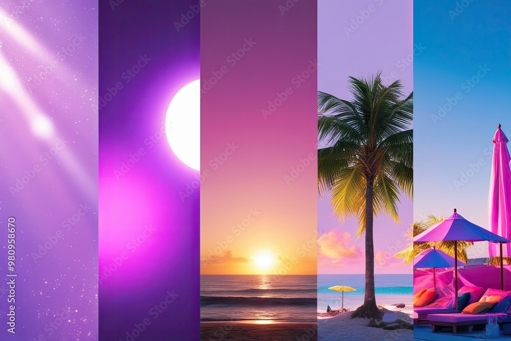 Naklejka premium Vibrant Summer Light Effects with Playful Violet Overlays and Transitions